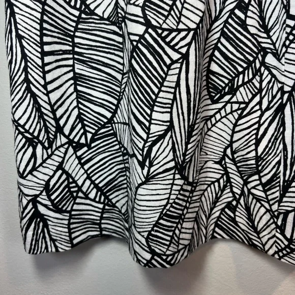 Loft Linen Blend Skirt Black Ivory Tropical Leaf Pockets NEW Womens Large Petite - Picture 9 of 10